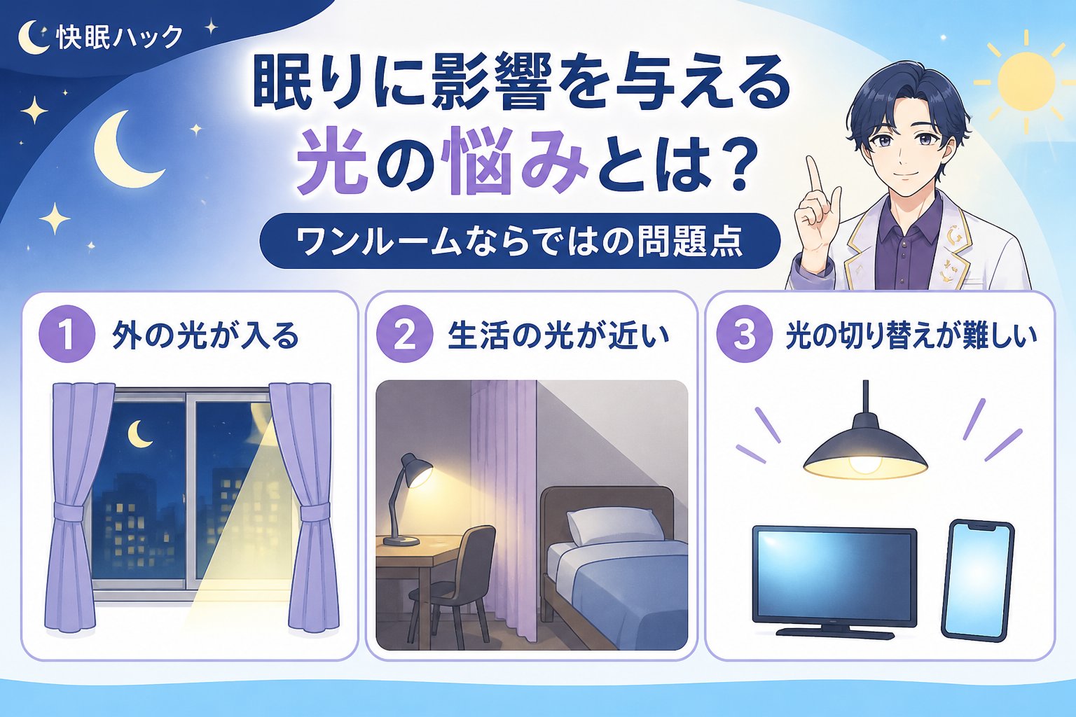 睡眠改善 眠りに影響を与える光の悩みとは?ワンルームならではの問題点