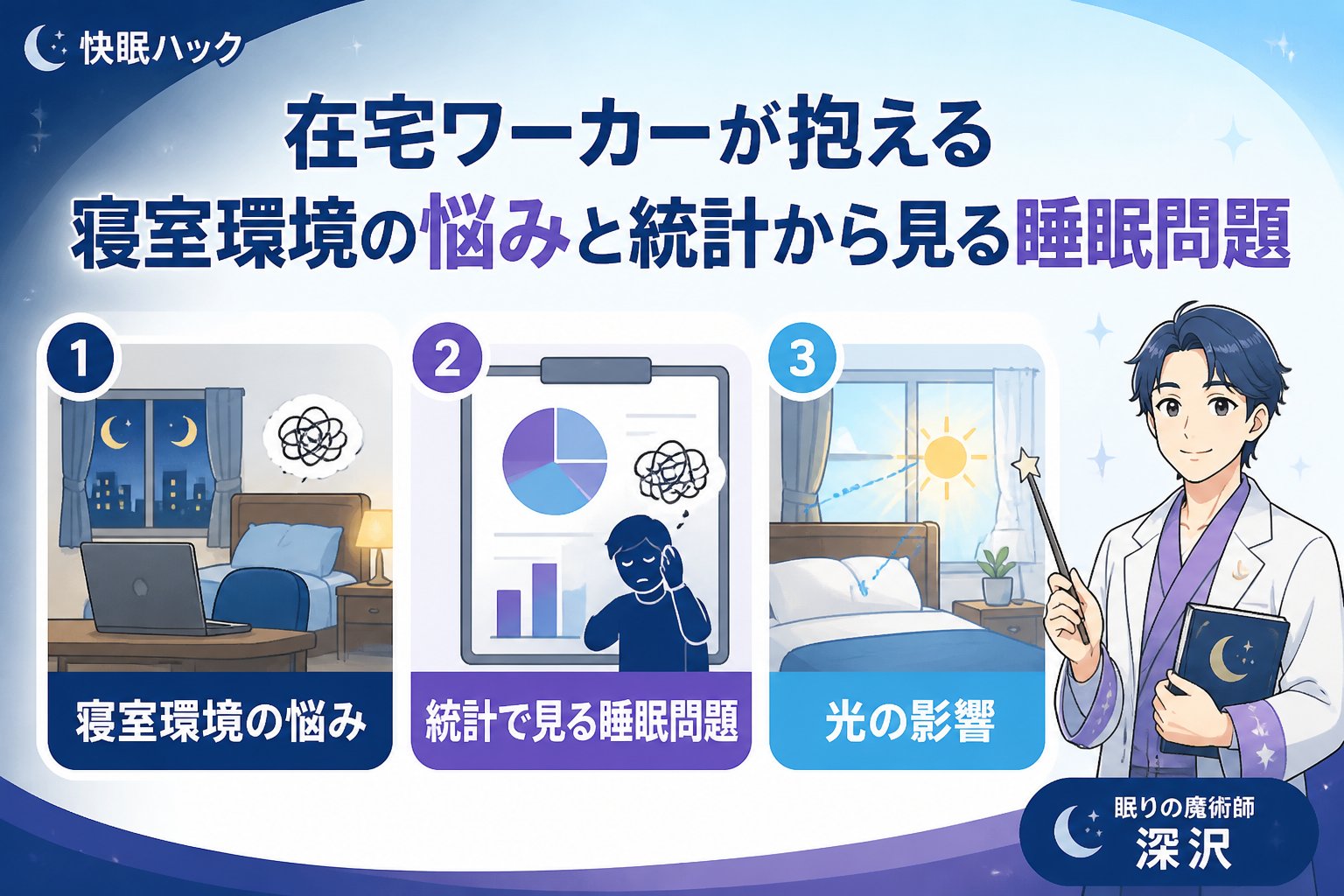 睡眠改善 在宅ワーカーが抱える寝室環境の悩みと統計から見る睡眠問題