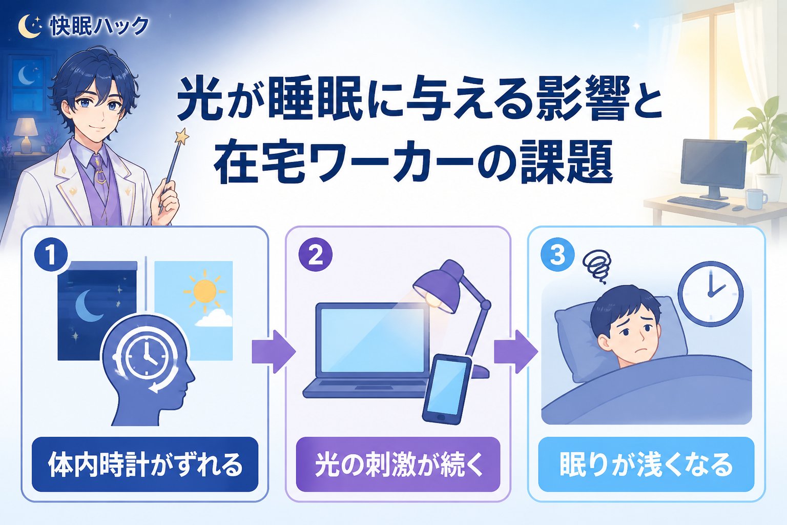 睡眠改善 光が睡眠に与える影響と在宅ワーカーの課題