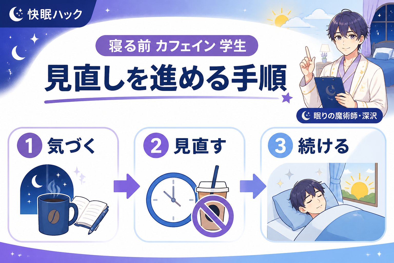 快眠グッズ 寝る前 カフェイン 学生 見直しを進める手順