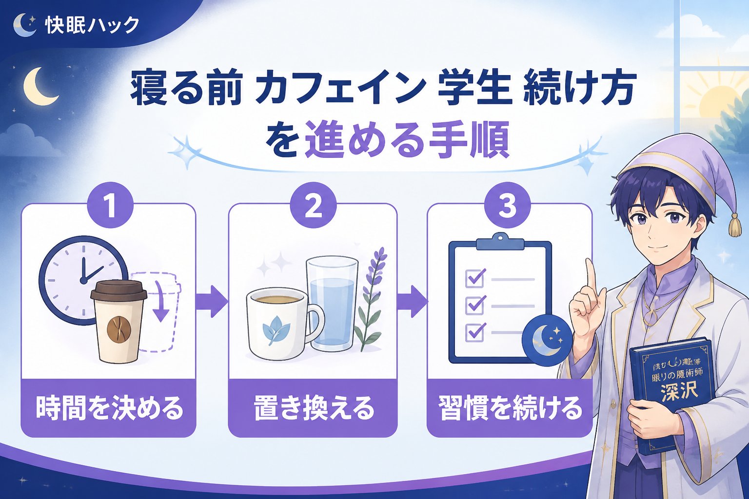 快眠グッズ 寝る前 カフェイン 学生 続け方を進める手順