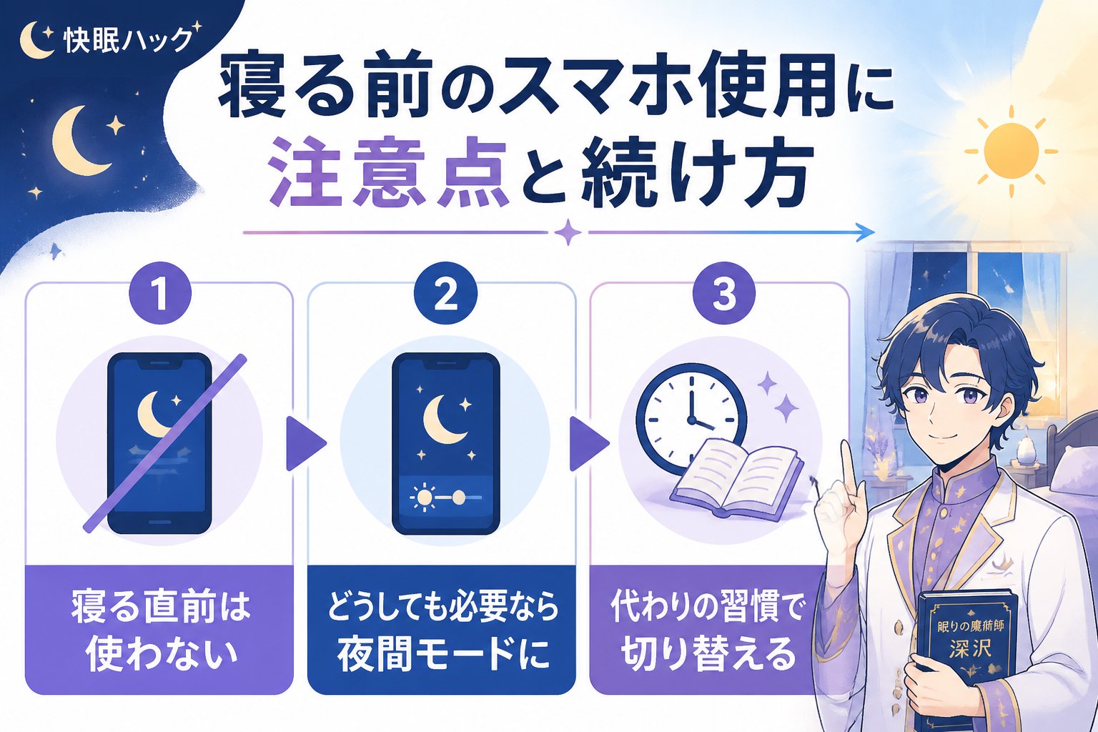快眠グッズ 寝る前のスマホ使用に関する注意点と続け方