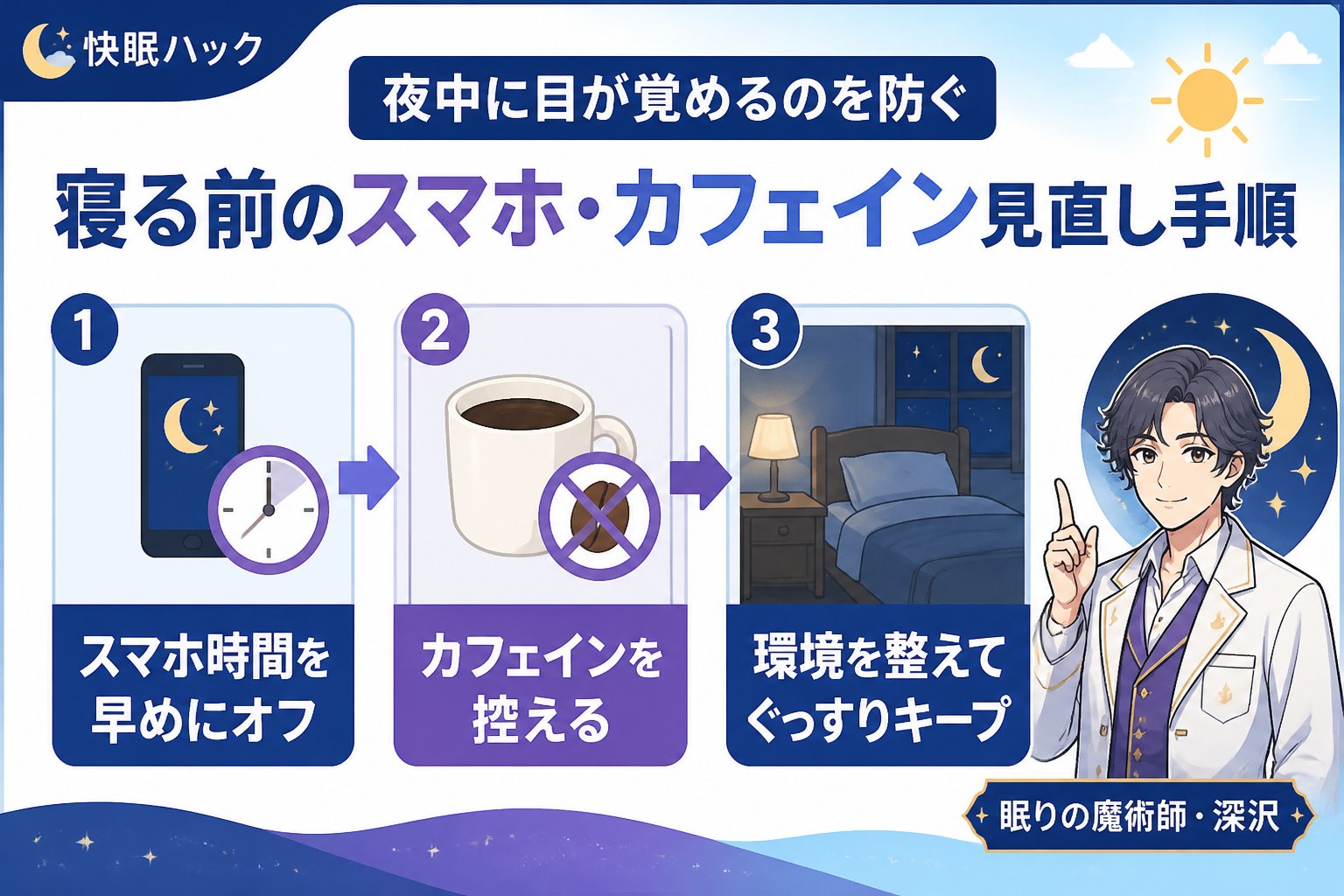 快眠グッズ 夜中に目が覚める問題を防ぐためのスマホ寝る前の見直し(夜中に目が覚める)を含む具体的な改善手順