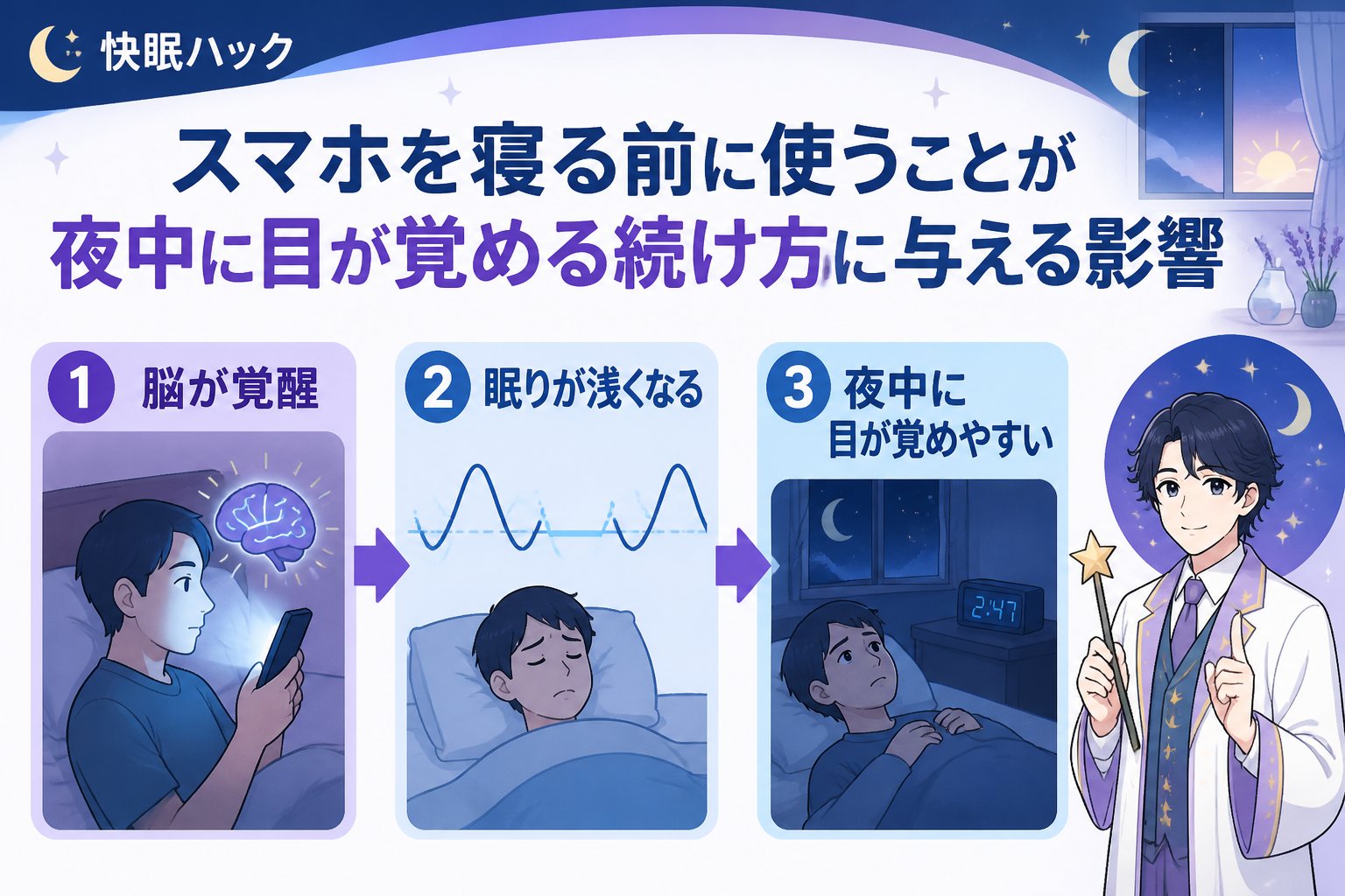 快眠グッズ スマホを寝る前に使うことが夜中に目が覚める続け方に与える影響