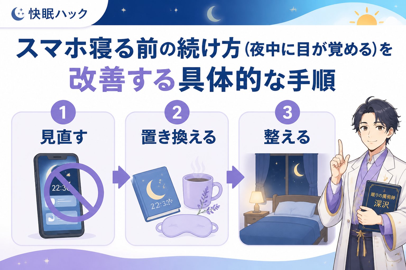 快眠グッズ スマホ寝る前の続け方（夜中に目が覚める）を改善する具体的な手順