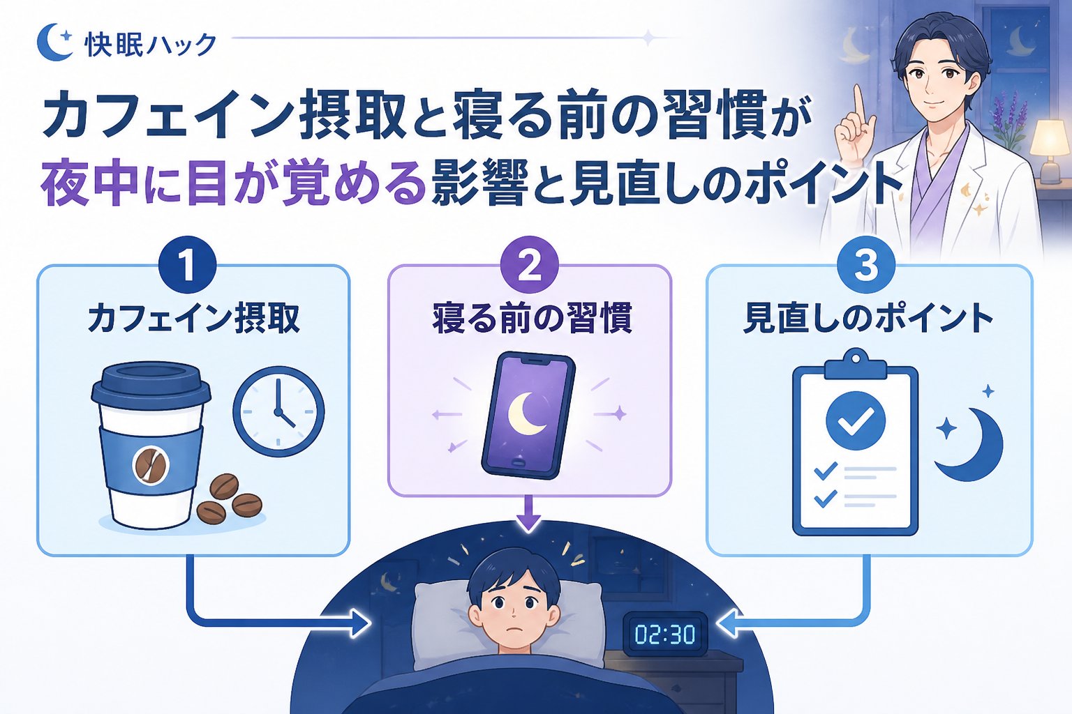 快眠グッズ カフェイン摂取と寝る前の習慣が夜中に目が覚める影響と見直しのポイント