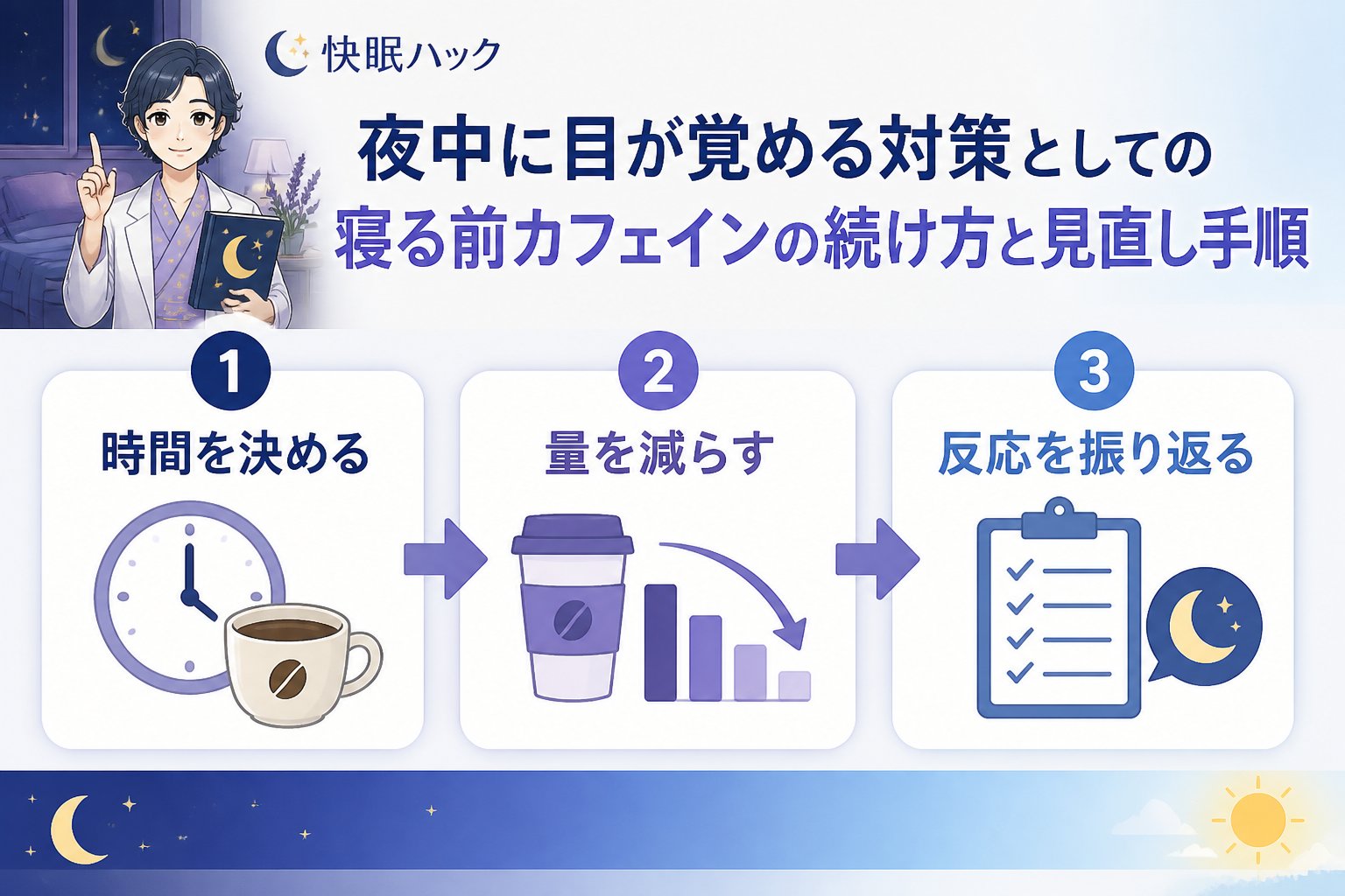 快眠グッズ 夜中に目が覚める対策としての寝る前カフェインの続け方と見直し手順