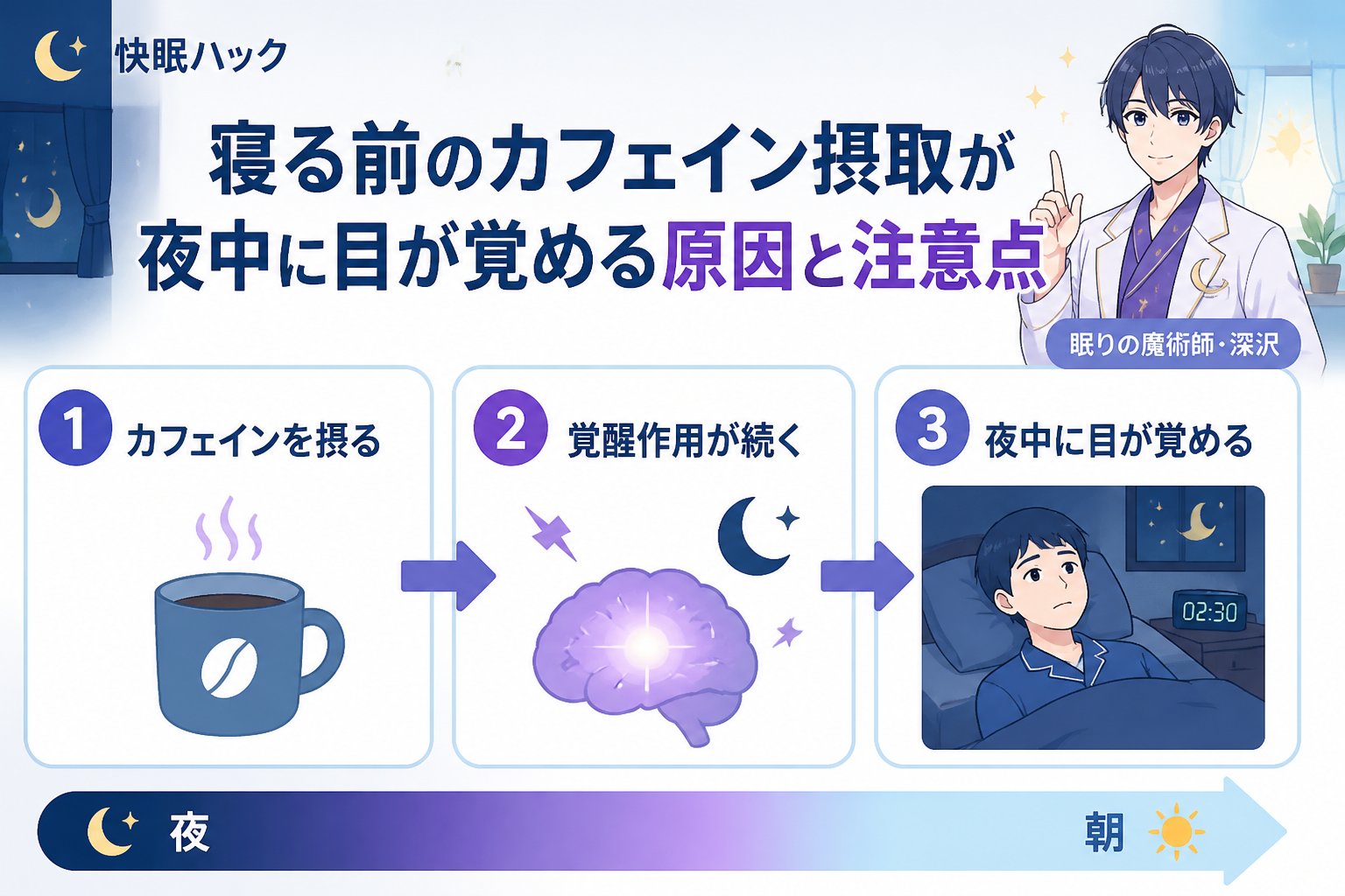 快眠グッズ 寝る前に摂るカフェインが夜中に目が覚める原因とその影響